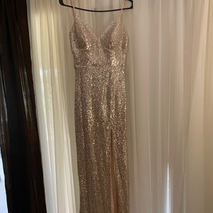 Sequin gold gown with split